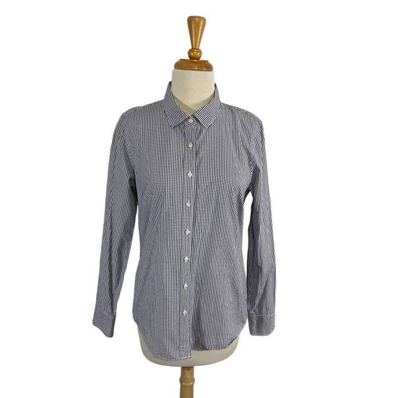 J Crew Haberdashery M Navy Check Button Down Top Career Office - Picture 2 of 6